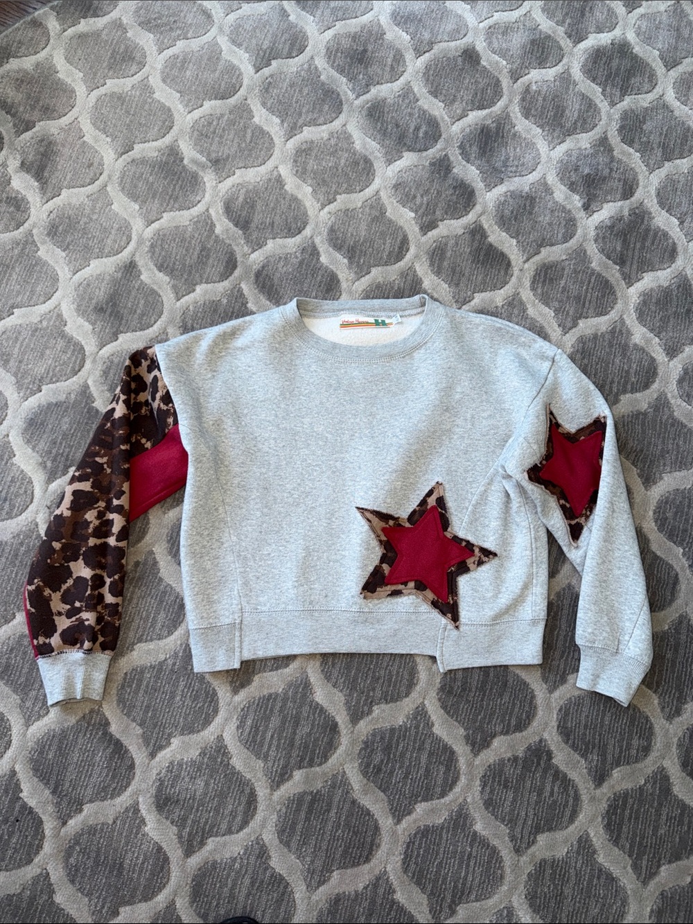Gray Sweatshirt with Leopard and Red Star Accents